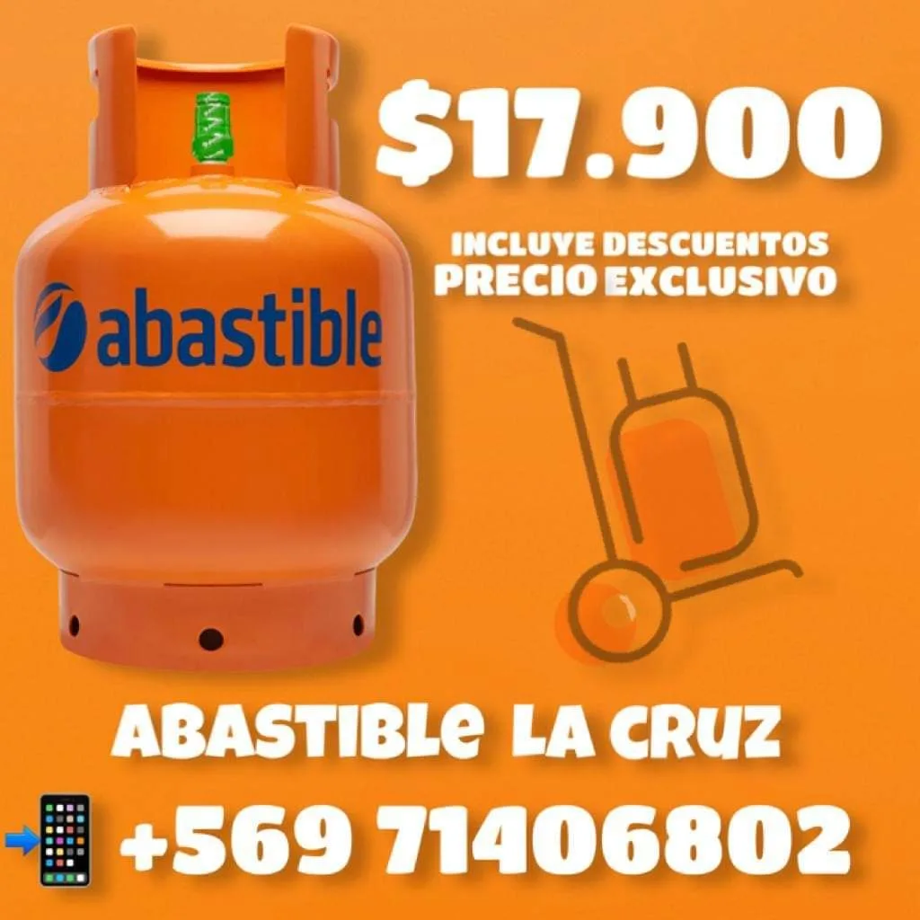 Afiche de promoción de Abastible La Cruz: cilindro de 15 kg a $17.900 con descuentos incluidos
