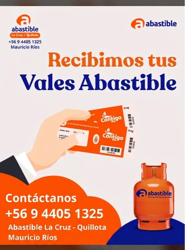 Afiche real de Abastible La Cruz: reciben Vales Abastible de Caja Los Andes, contacto Mauricio Ríos