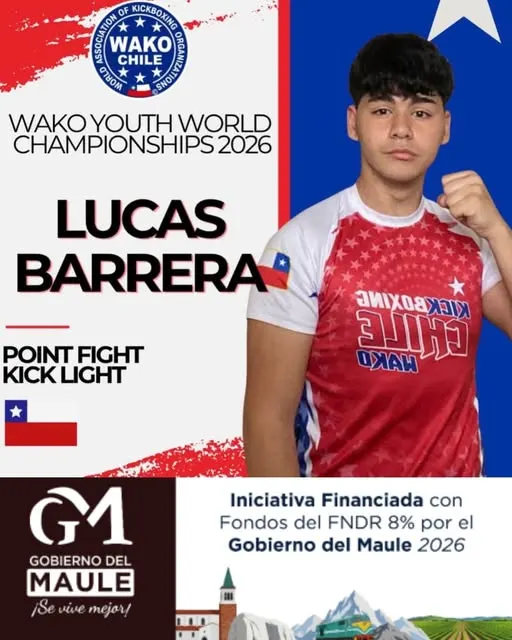 Afiche de la academia: Lucas Barrera clasificado al WAKO Youth World Championships 2026