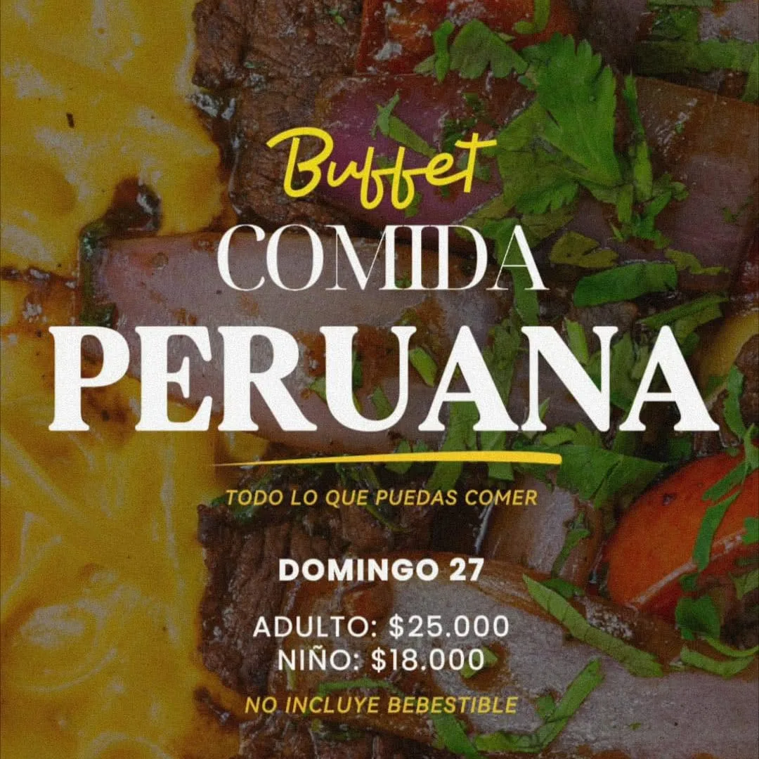 Afiche real de Andö: buffet de comida peruana a $25.000 por adulto