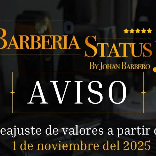 Afiche de Barbería Status con aviso de referencias, pagos en efectivo y planes mensuales