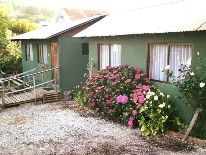 Cabañas Villa Verde: la casa verde con su jardín de hortensias en Pelluhue