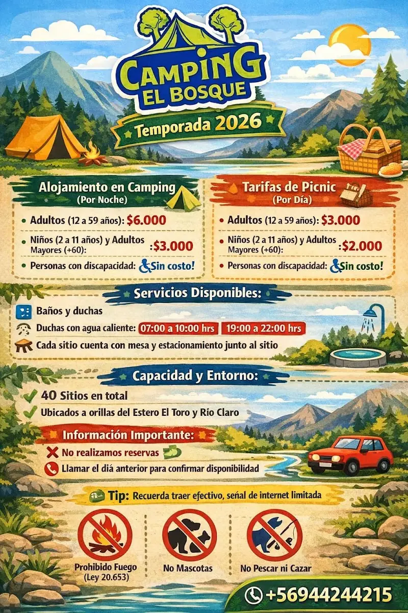 Volante oficial de tarifas Temporada 2026 de Camping El Bosque