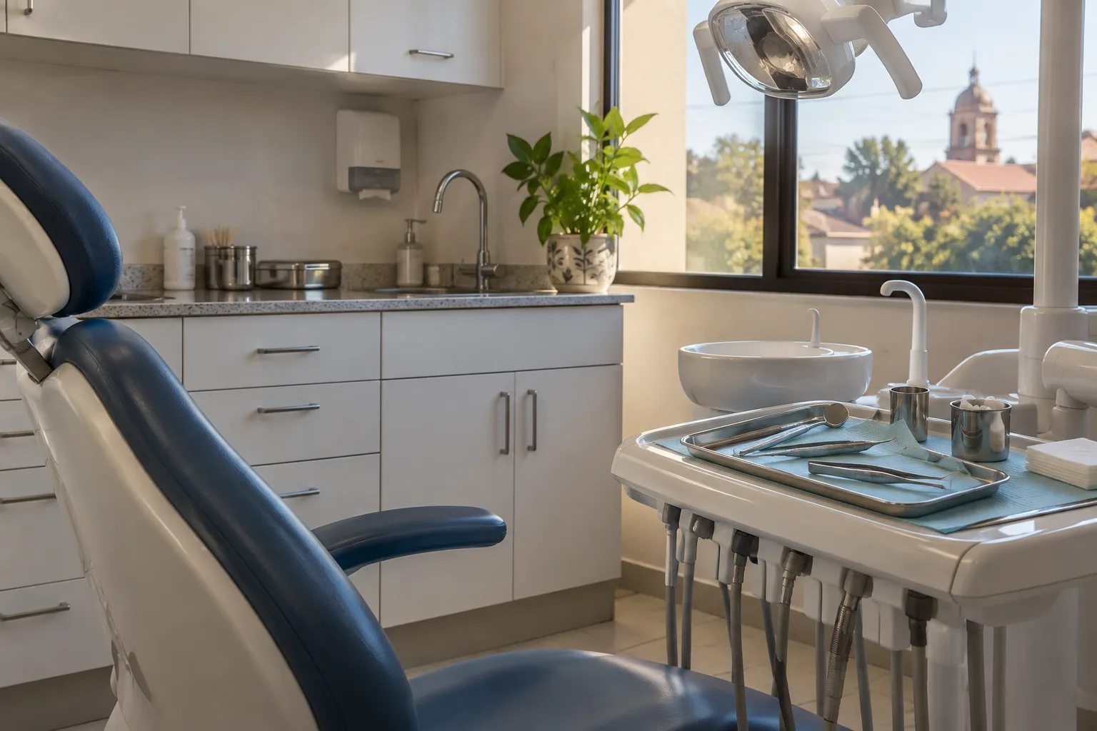 Detalle de instrumental y materiales para restauraciones dentales