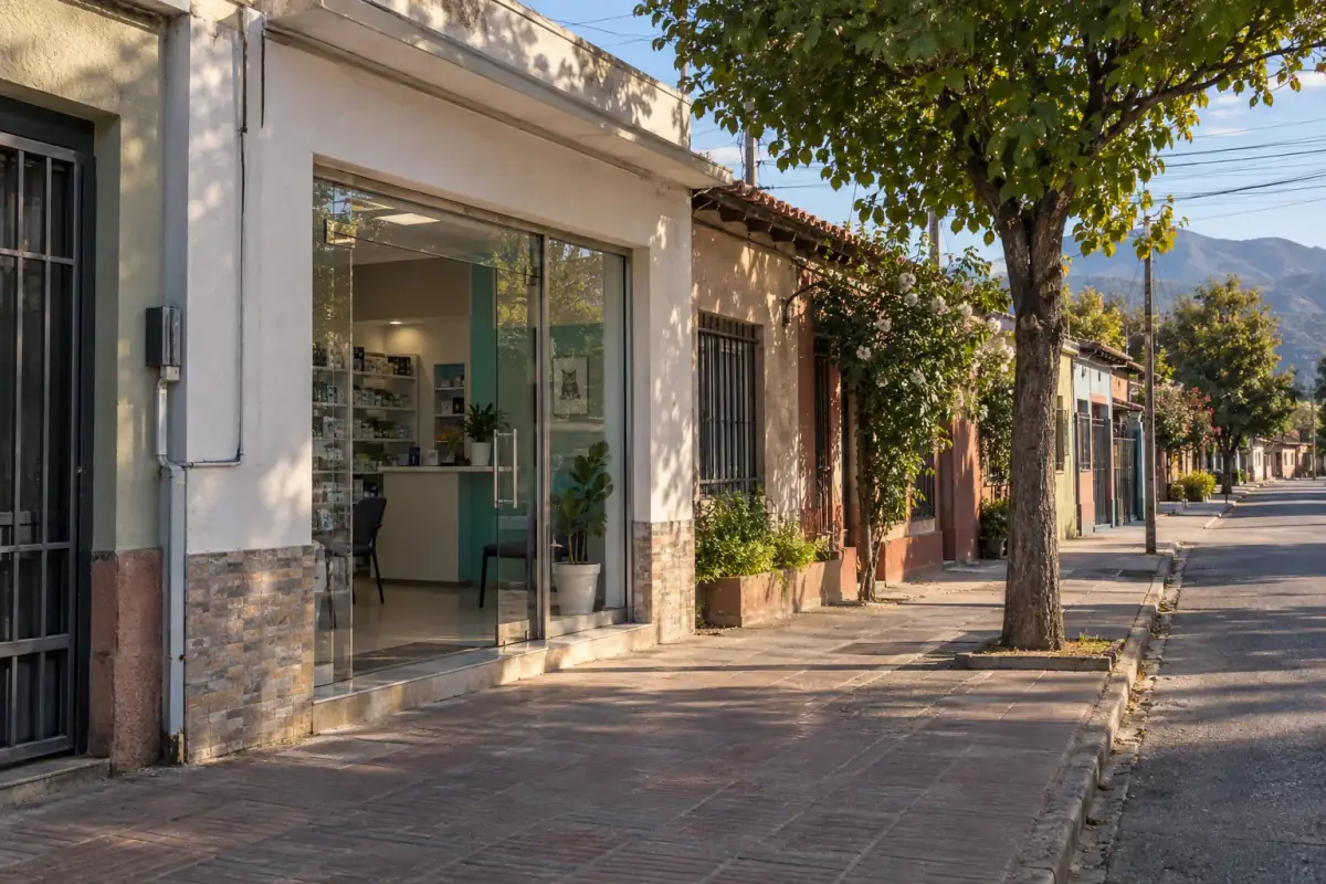 Fachada de la clínica y farmacia veterinaria en calle Maipú, Linares