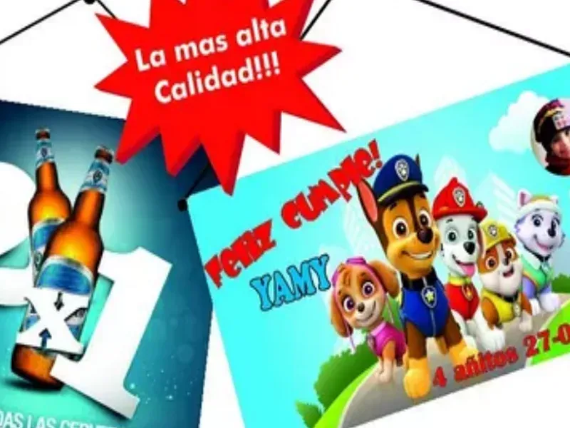 Banners impresos de cumpleaños y promoción con personajes
