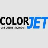 Logo de ColorJet: COLOR en negro, JET en azul, con la frase una buena impresión