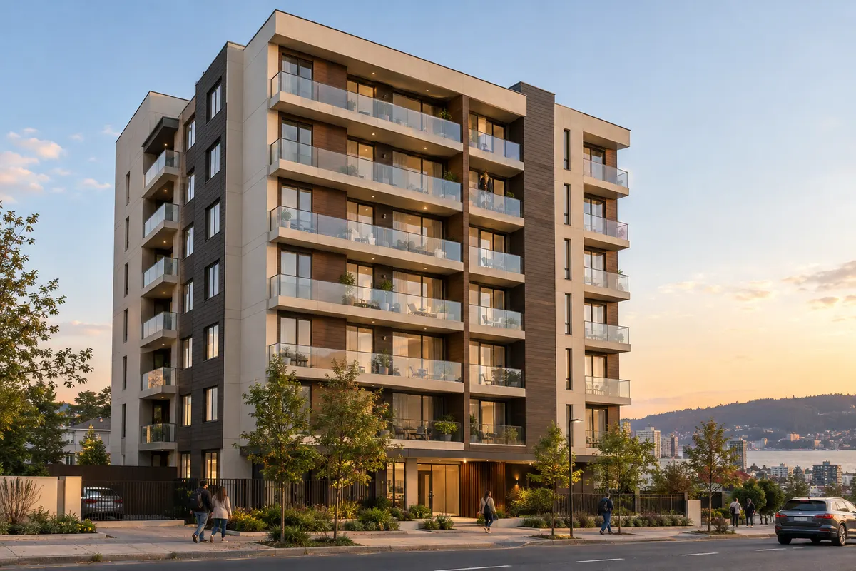 Bosquejo: render de referencia de un edificio residencial