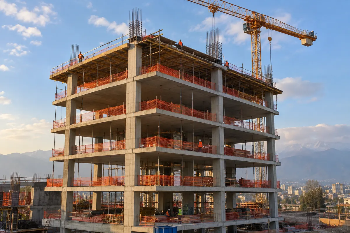 Bosquejo: estructura de hormigón de un edificio en construcción
