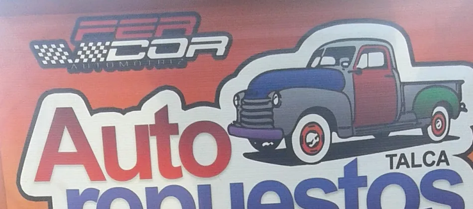 Marca de la desarmaduría: camioneta de época y letras Auto repuestos Talca