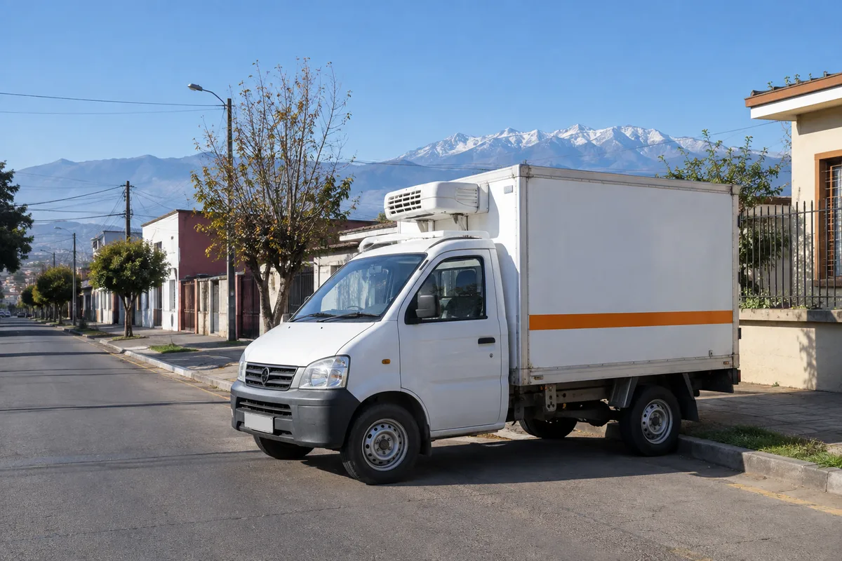 Bosquejo: furgón de reparto refrigerado en una calle de Talca