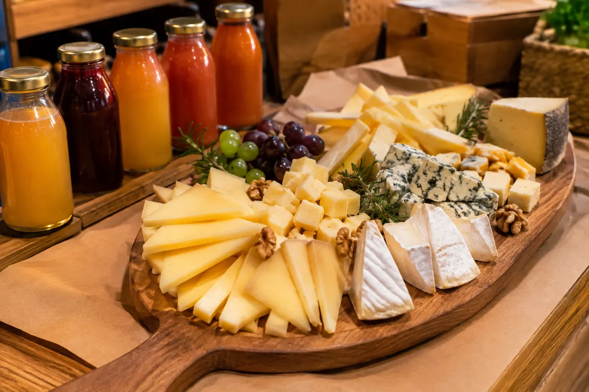 Bosquejo: tabla de quesos especiales con jugos
