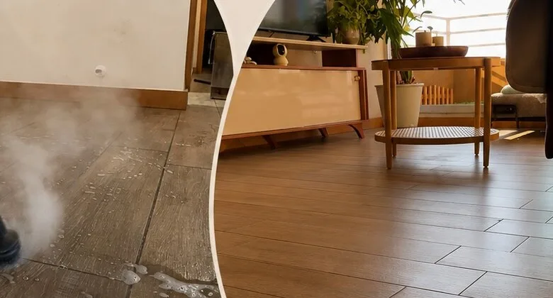 Piso de madera siendo trapeado