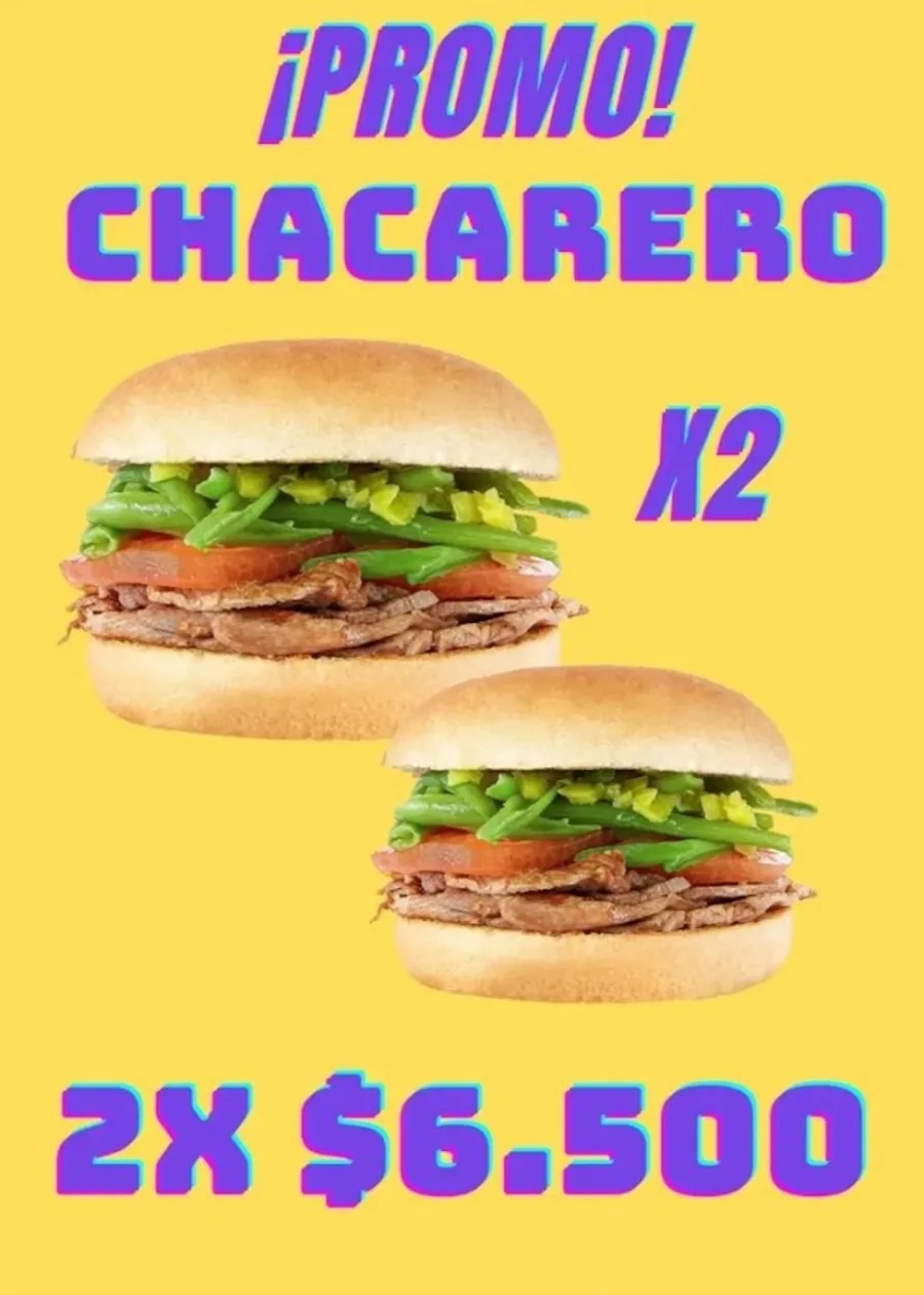 Flyer del local: promo chacarero 2 por $6.500