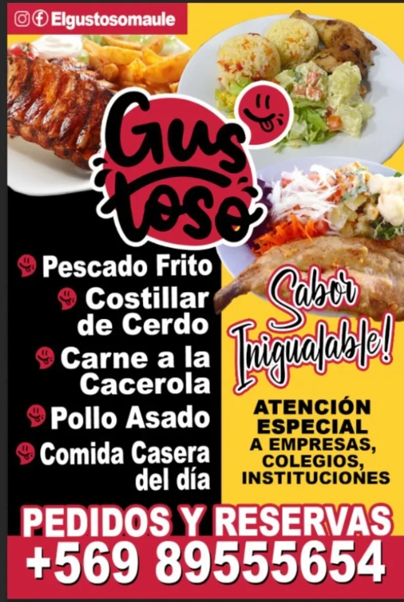 Cartel real del Gustoso con su logo y la carta del día
