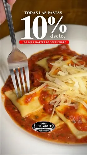 Afiche de la casa: todas las pastas con 10% de descuento los días martes