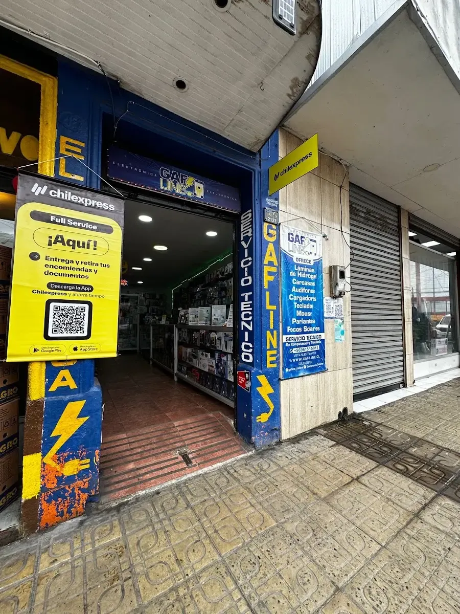 Letrero de Electrónica GafLine con la lista de productos