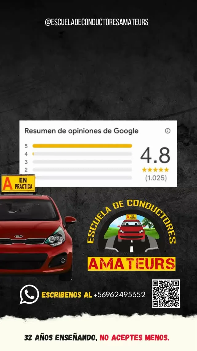 Afiche real de la escuela con su resumen de Google: 4,8 y más de mil reseñas