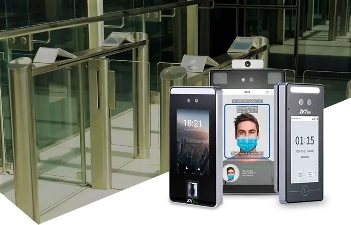 Torniquete y terminales biométricos de control de acceso instalados por First Security