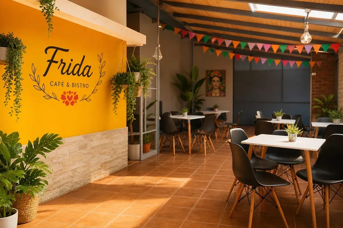 Interior colorido y acogedor de Frida Café y Bistro