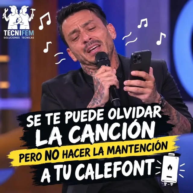 Afiche de Tecnifem: se te puede olvidar la canción, pero no hacer la mantención a tu calefont