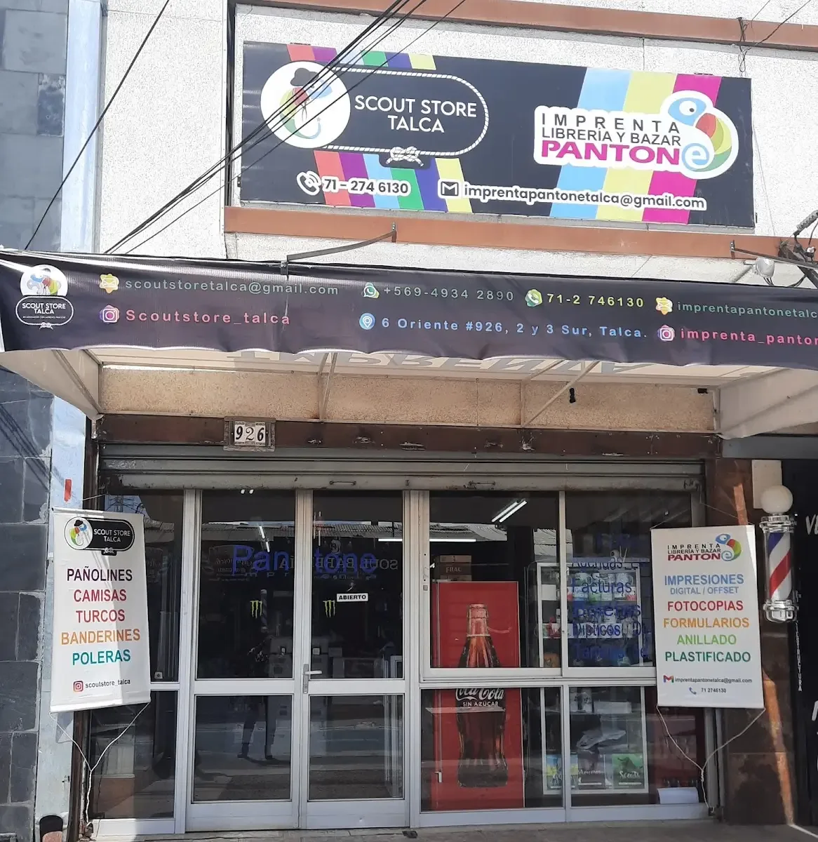 Local de Imprenta Pantone en Calle 6 Oriente 926, local 1, Talca, con su letrero del molinillo de colores