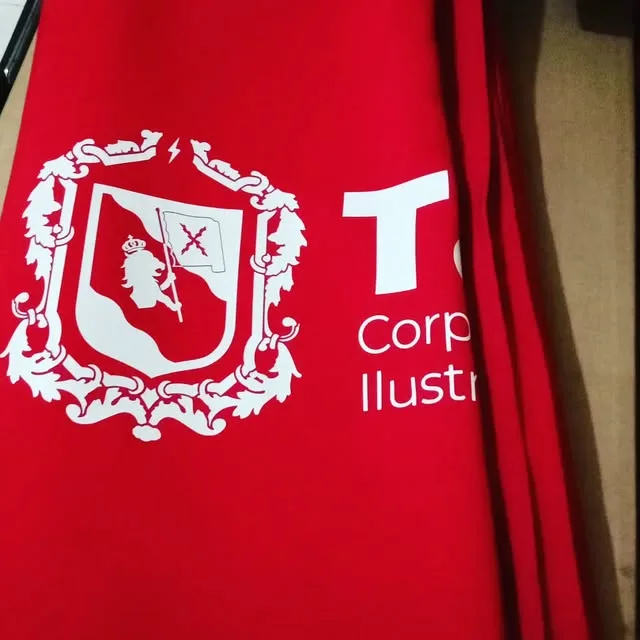 Polera roja con escudo institucional estampado