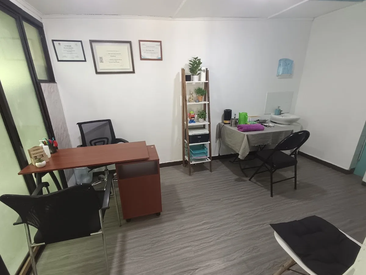 Box de atención con camilla y diplomas de la fonoaudióloga en Talca