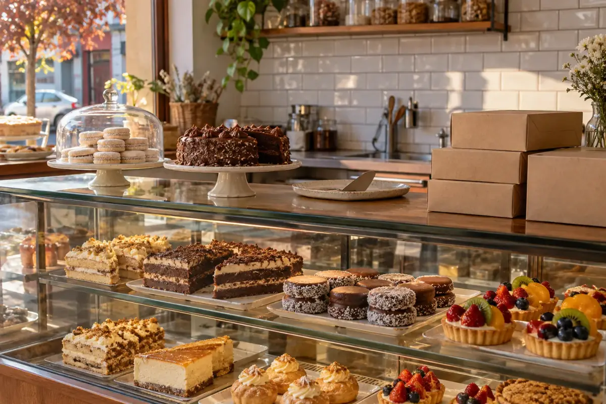 Alfajores, milhojas y dulces clásicos de vitrina listos para llevar