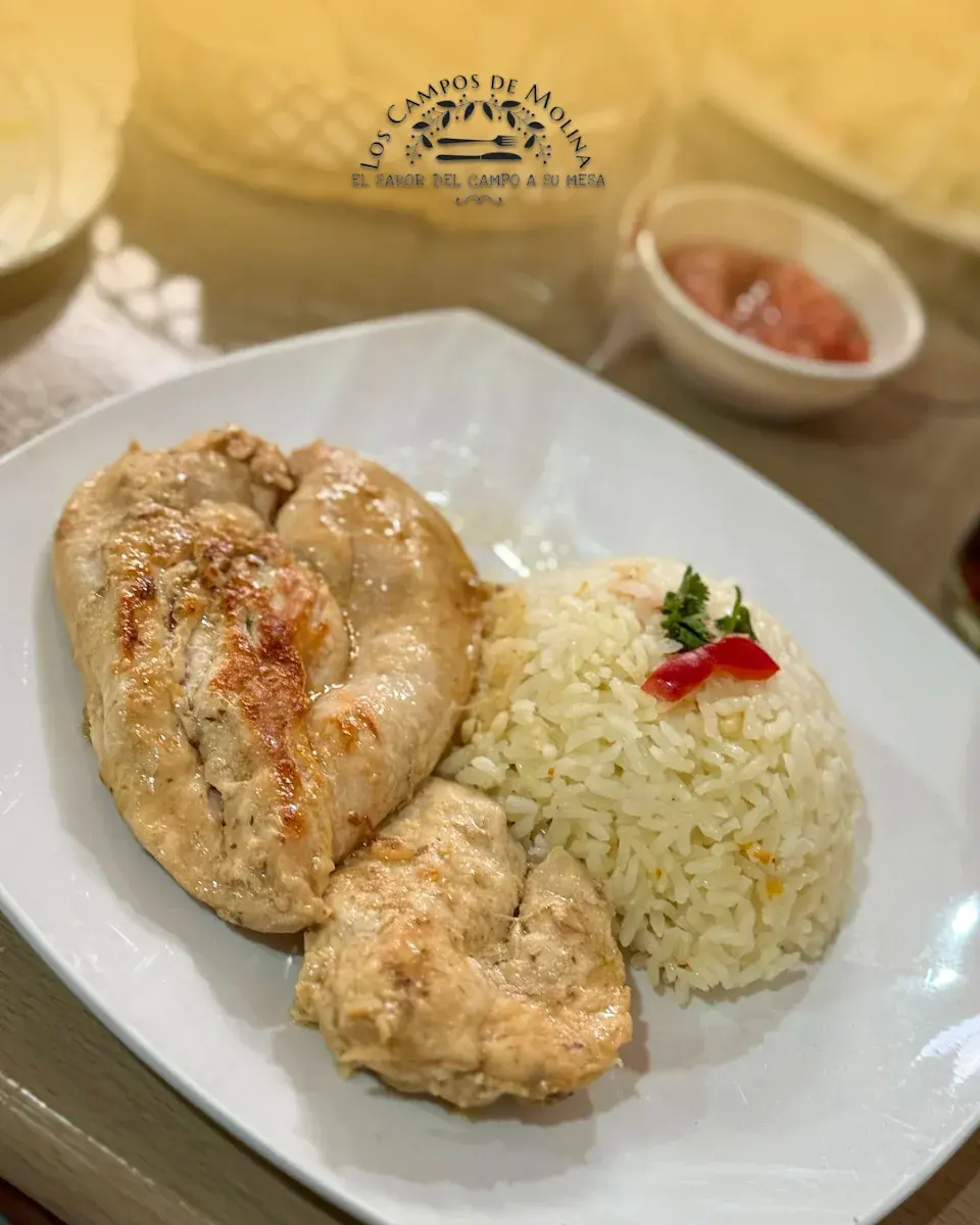 Pollo al jugo con arroz, plato casero de Los Campos de Molina