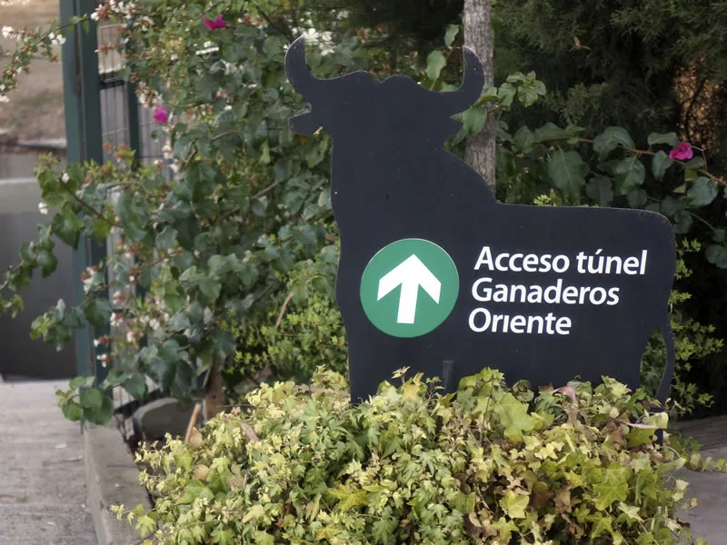 Señalética del acceso al túnel peatonal entre los dos locales