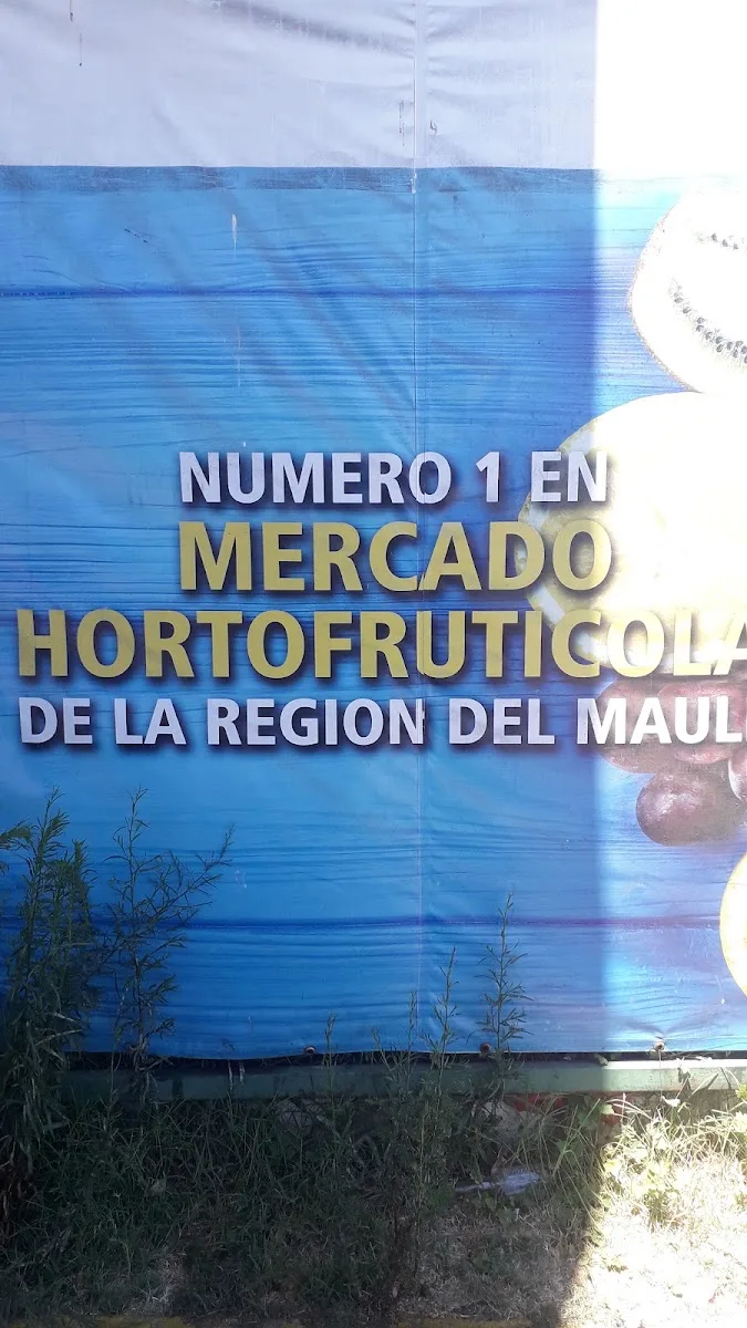 Letrero azul en la Macro Feria: Número 1 en mercado hortofrutícola de la Región del Maule