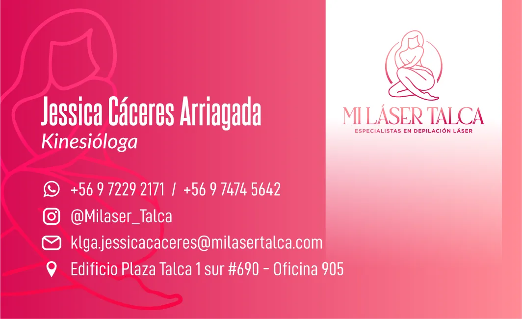 Tarjeta de presentación real de Mi Láser Talca con los datos de contacto