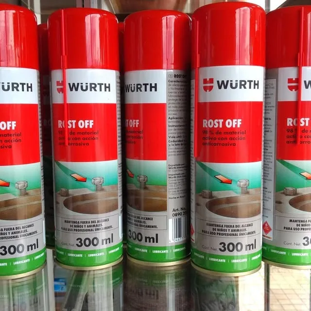 Latas Würth Rost Off aflojatuercas exhibidas en Moli Pernos