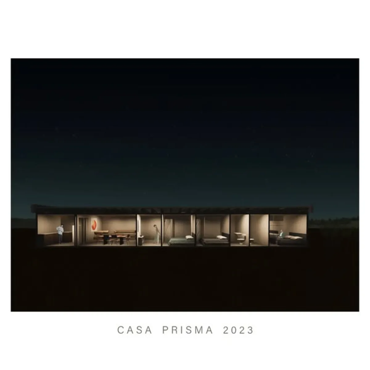 Render nocturno de Casa Nido, proyecto de NAFI Arquitectura