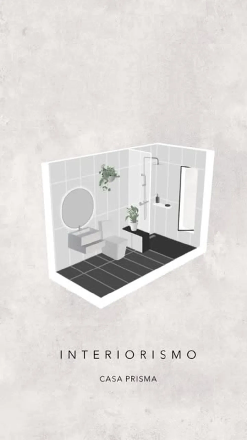 Lámina de interiorismo de baño para Casa Prisma, dibujo axonométrico