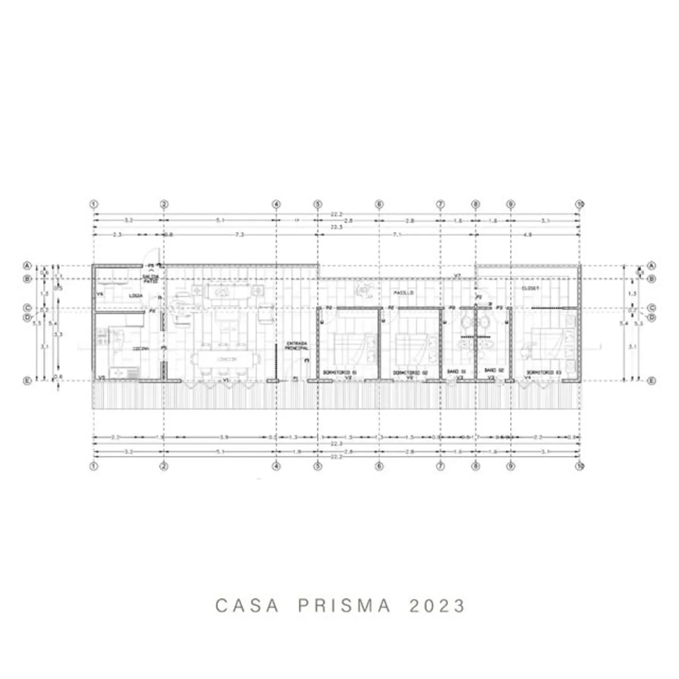Plano de planta de Casa Prisma, proyecto de NAFI Arquitectura