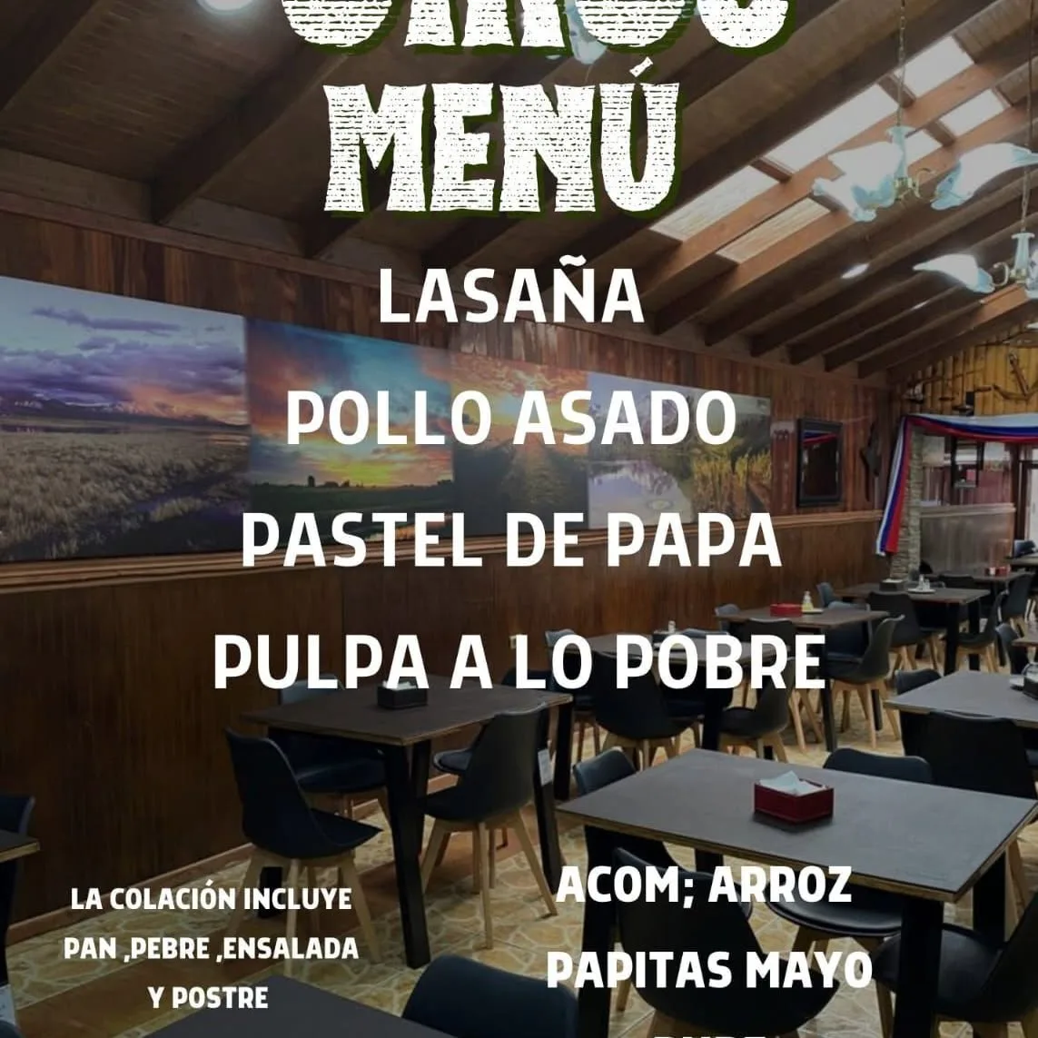 Afiche del menú del día de Oikos publicado en su Facebook: pollo asado con papas