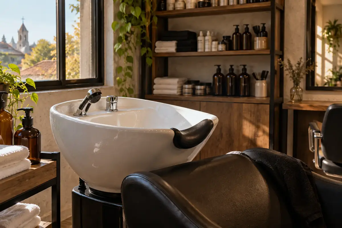 El salón de Peluquería Gloria en Cumpeo, con su sillón y mesa de trabajo
