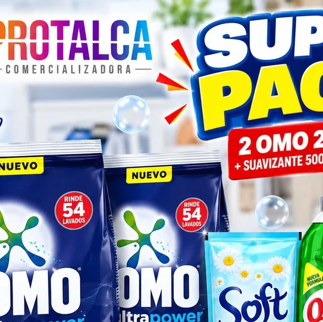 Flyer de Protalca: súper pack con dos detergentes OMO y suavizante