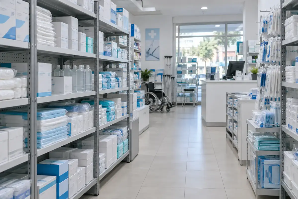 Pasillo del local con estanterías llenas de productos