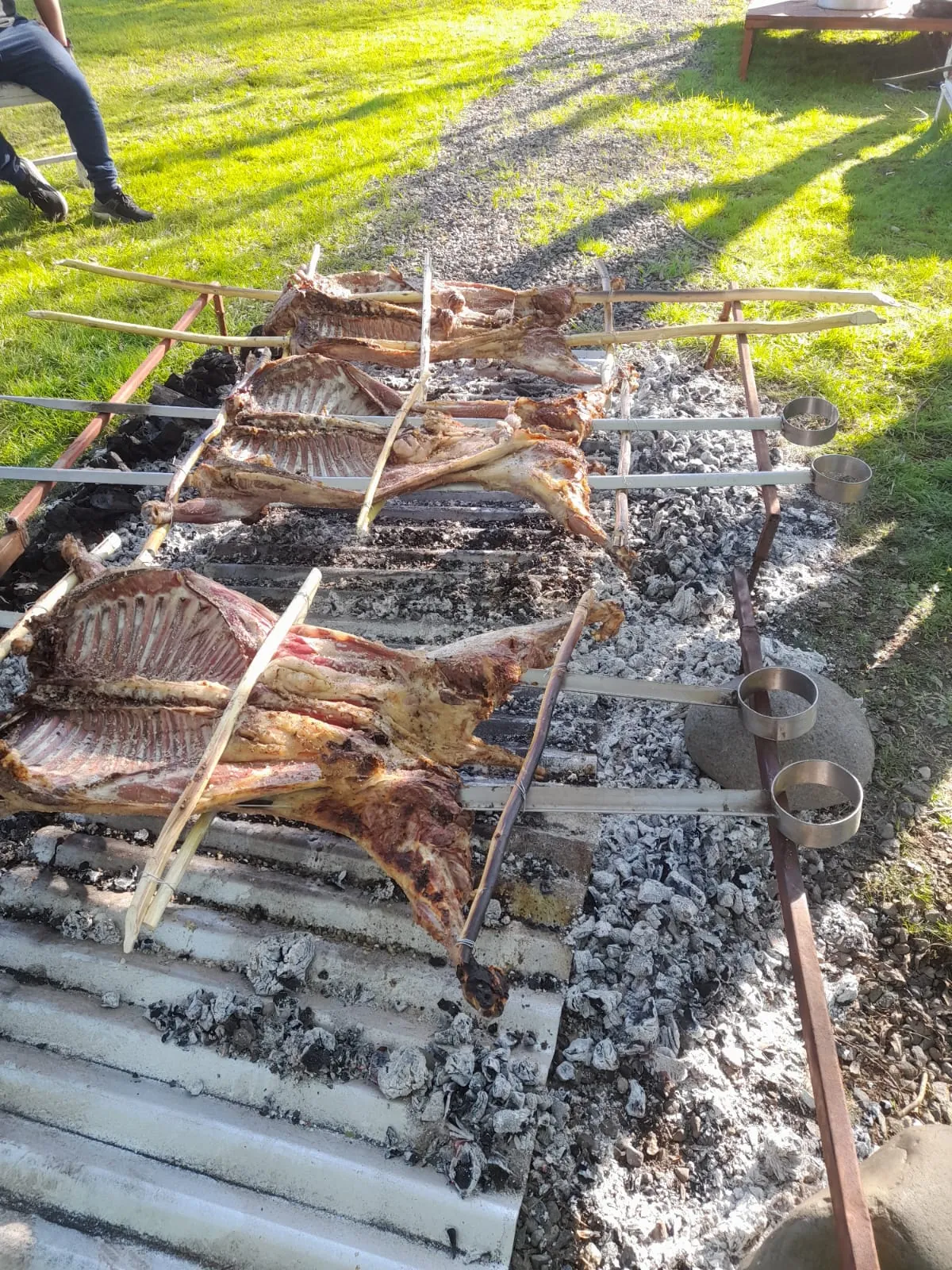 Costillares asándose sobre parrilla de carbón
