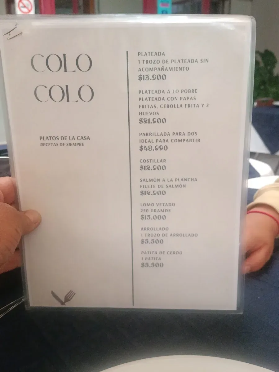 Carta original de Restaurant Colo Colo con sus precios