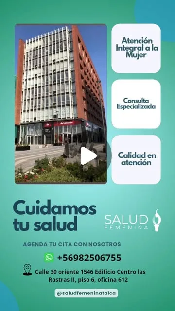 Publicación de Salud Femenina Talca con el edificio Centro Las Rastras II, el WhatsApp y la dirección de la oficina