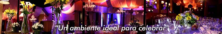 Salón de eventos preparado para una celebración