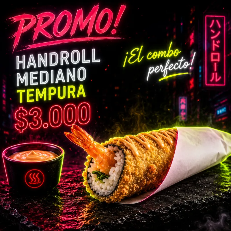 Handroll mediano en tempura con salsa