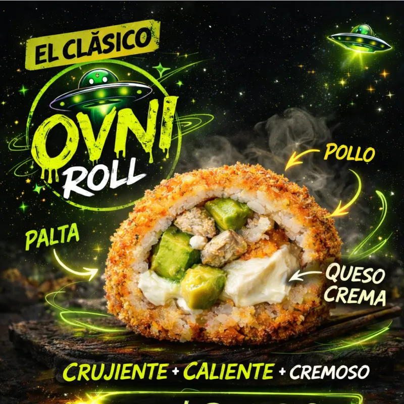 Afiche del Ovni Roll clásico: pollo, palta y queso crema