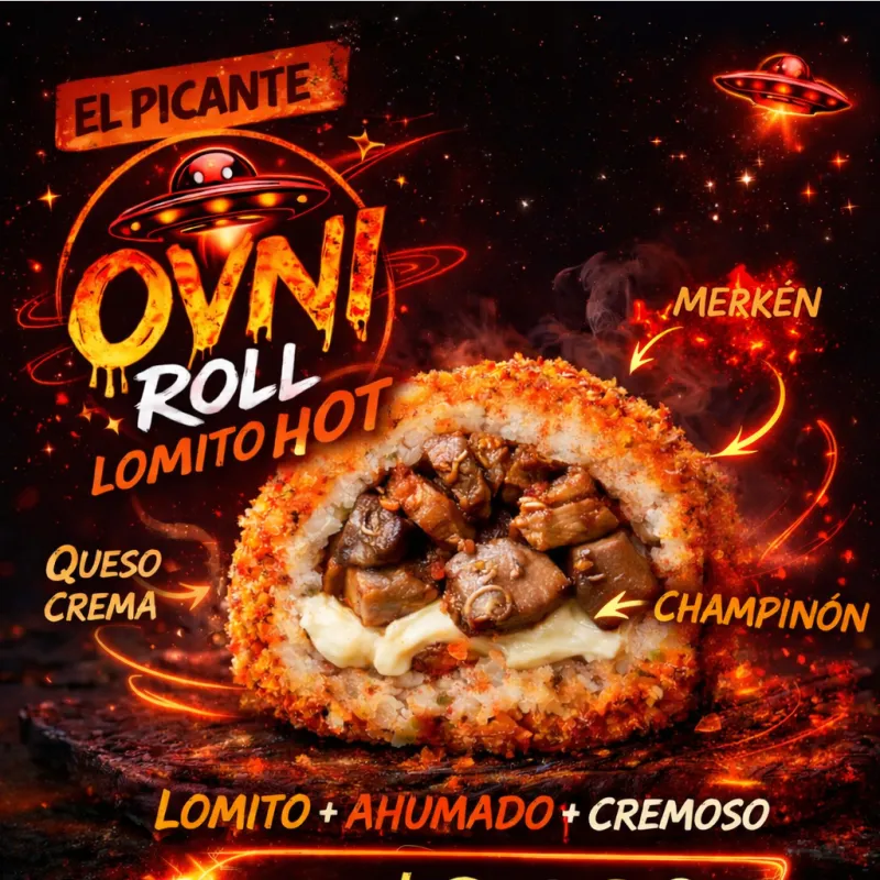 Afiche del Ovni Roll lomito hot, la versión picante