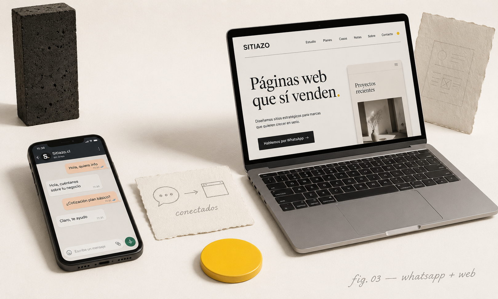 Composición editorial para la nota WhatsApp Business + página web: cómo combinarlos para vender más.